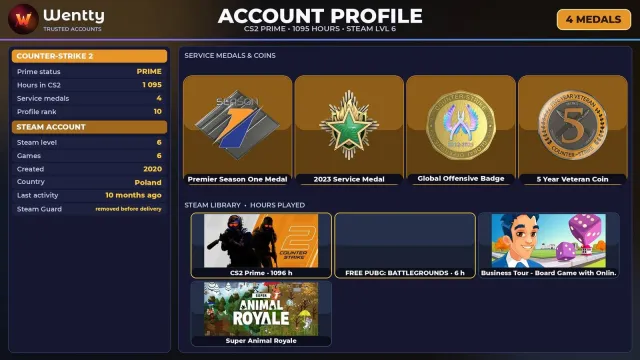 🔥 [CS2 PRIME] +4 RARE MEDALS: PREMIER S1 — 2020 | +1 GAME | FULL ACCESS #4D88WK, Sale, Inventory empty, PRIME available