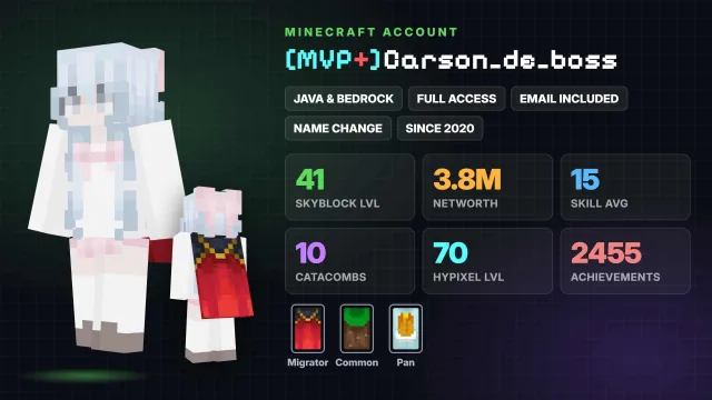 👑 [MVP+] 🌱 SkyBlock 41 level 💰 3.8M Networth 🦸 Cloaks (3): Migrator ✅ Java & Bedrock & full access, Sale, All account data