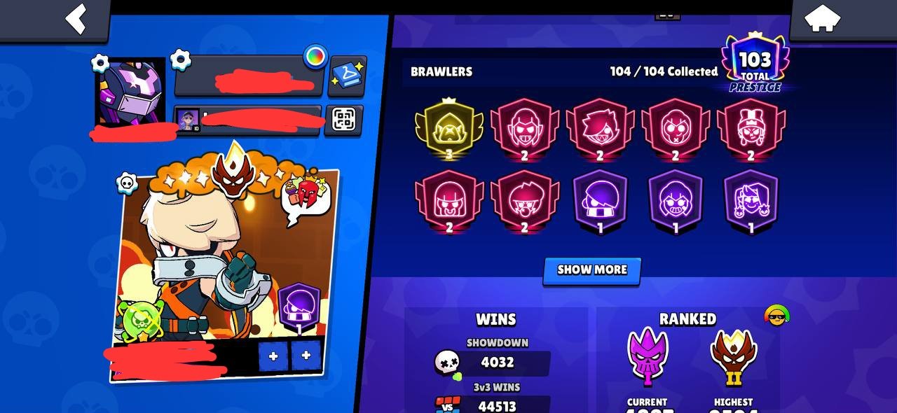 ACCOUNT OF CYBER-SPOTRSMAN(me), trophies 115000, brawlers 103, primes 101