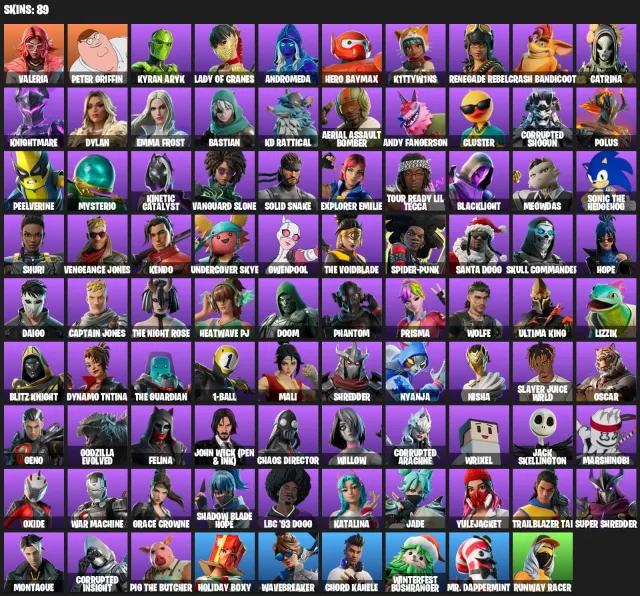 ⚡🔥👑 PETER GRIFFIN + SONIC + CRASH BANDICOOT + SHREDDER + SPIDER-PUNK 🎮🏆 | 89 SKINS 🗡️💥🎯, Vente, skins 89