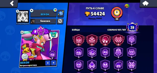 FAT ACCOUNT🔥🔥ALL BRAWLERS👍👍Rank DIAMOND LEAGUE |😨😨28 PRIMES, 54424 trophies, 107 brawlers, 28 primes