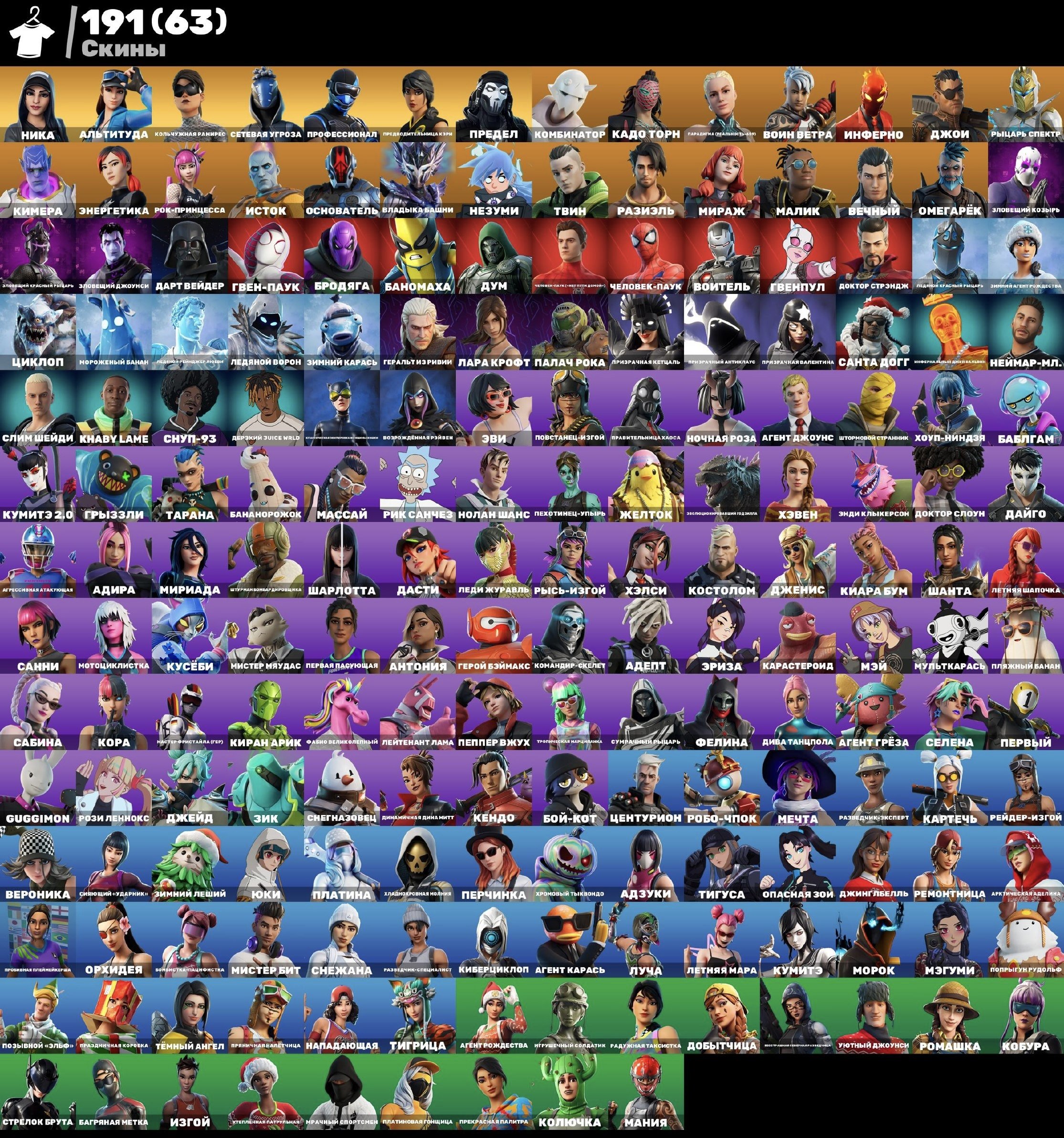 An excellent gaming account—it includes exclusives, Sale, skins 191