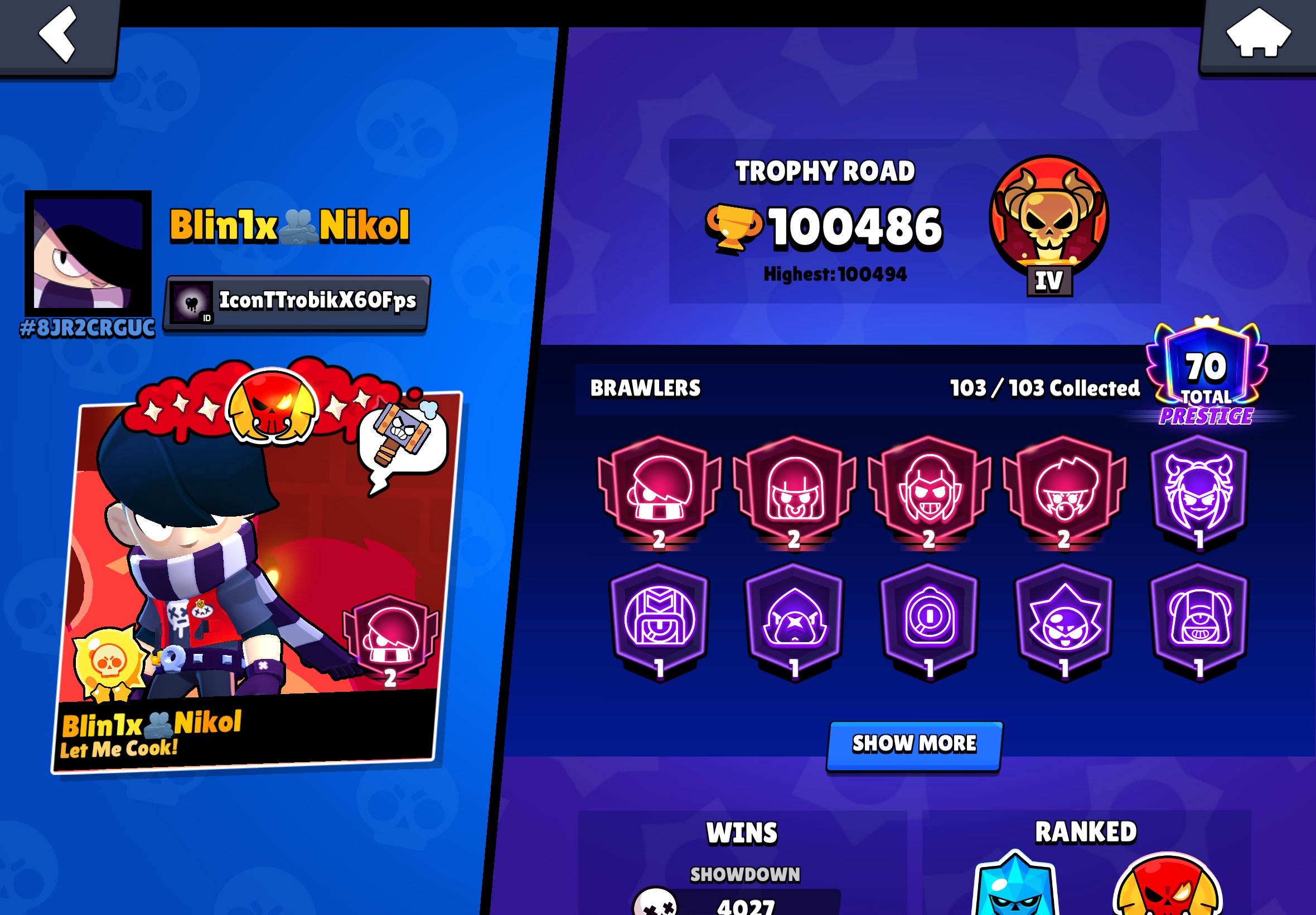 🖤 100.000 🖤 2021 🖤 MATCHERINO 🖤 RE-BANDING 🖤 AUTODELIVERY 🖤 CHECK DESCRIPTION! 🖤, trophies 100000, brawlers 104, primes 84