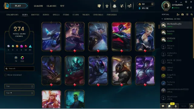 ⭐ACCOUNT 950 LEVEL - 274 SKINS- 1mithic gud goddess mf-2 mithic - 12 legendery-83 epic -, Продажа, уровень 950, чемпионы 173, скины 274, Платина