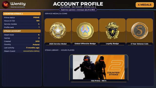 🔥 [CS2 PRIME] +4 RARE MEDALS: SERVICE 2025 · GO · LOYALTY — 2015 | FULL ACCESS #4ED8OO, Sale, Inventory empty, PRIME available