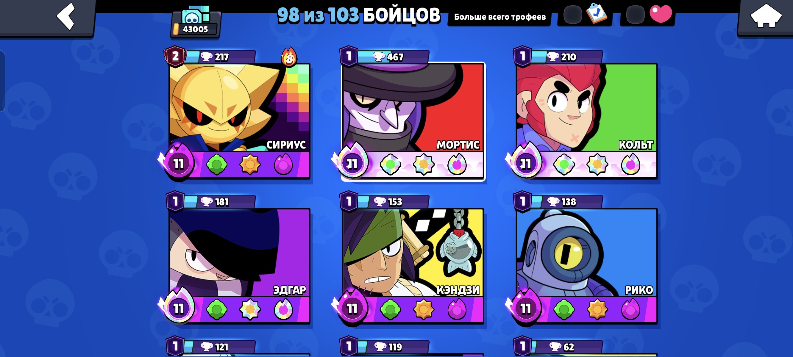 🌟 BRAWL STARS ACCOUNT | 43+ 🏆 | 99 FIGHTERS | 🦸 ♂️ 20, trophies 43005, brawlers 99, primes 20