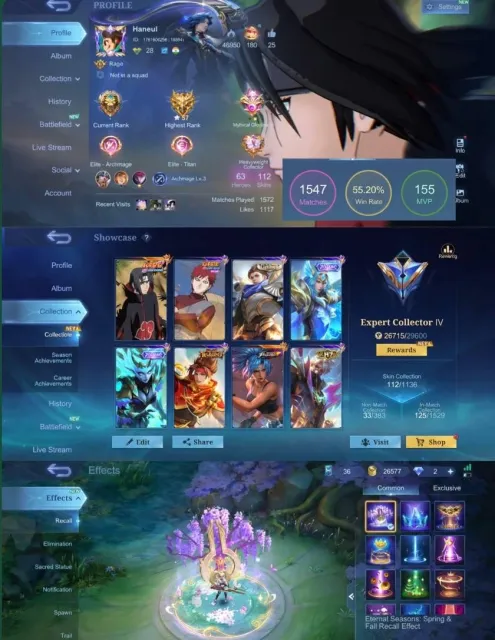 SKINS🥷 Julian Itachi 🌪️ Vale Garuda ⚔️ Lancelot Zodiac 🎯 Granger M7 🗡️ Alucard Lightborn, Продажа, Ранг: Мифический, Уровень: 28, Процент побед: 55%, Герои: 63, Облики: 112