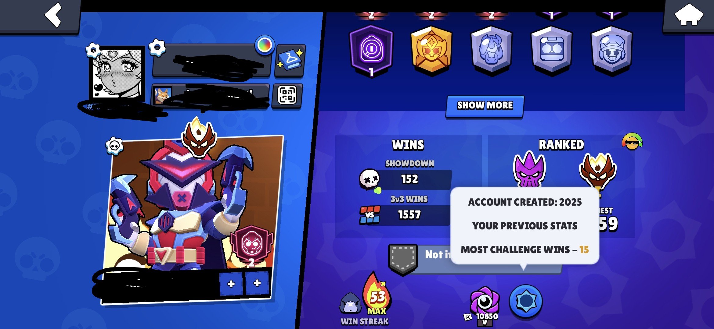 Masters 1 smurf acc, trophies 13974, brawlers 70, primes 9