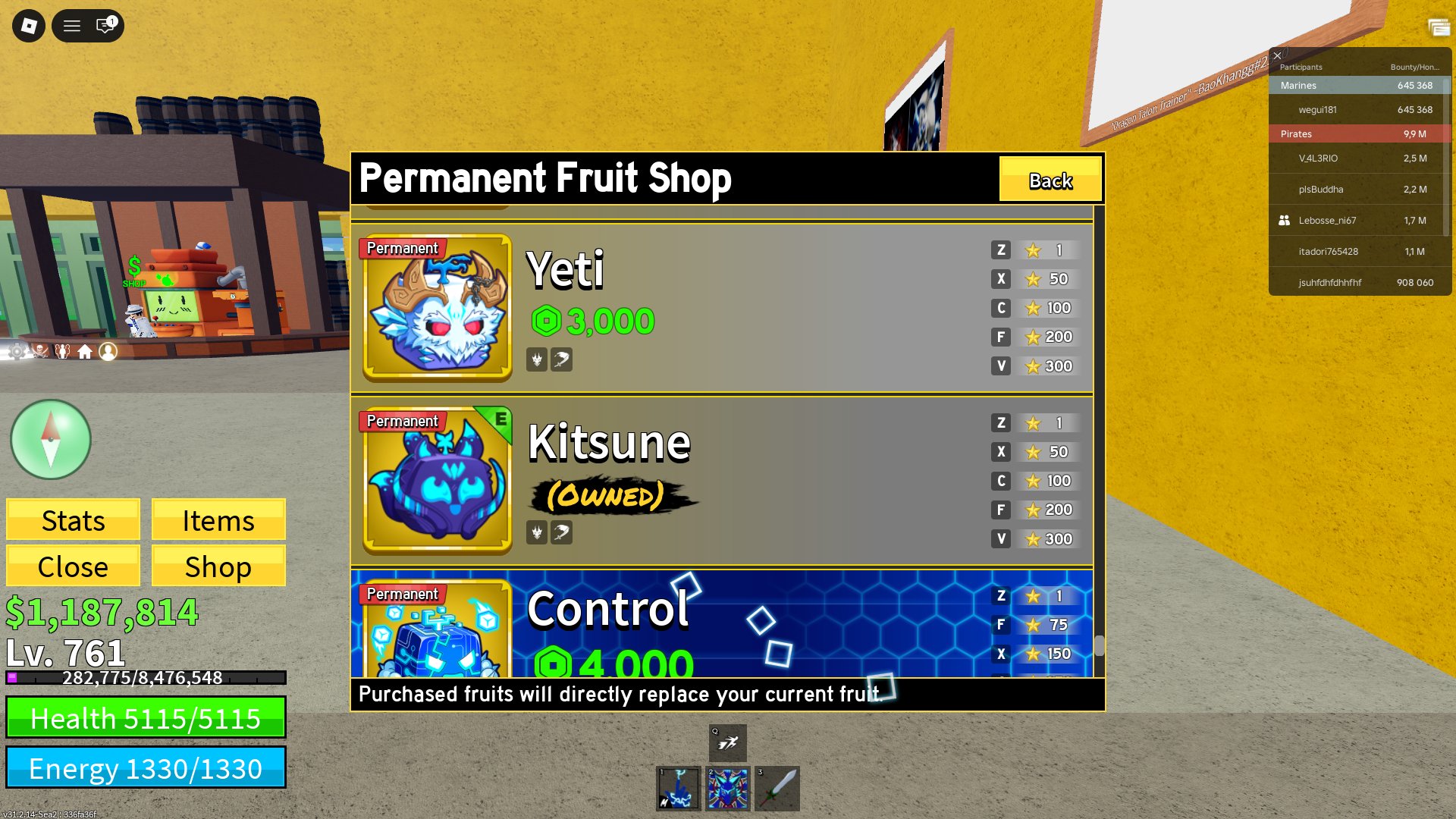 🔥Blox Fruit ACCOUNT🔥 PERM:KITSUNE, Sale, Voice chat: No