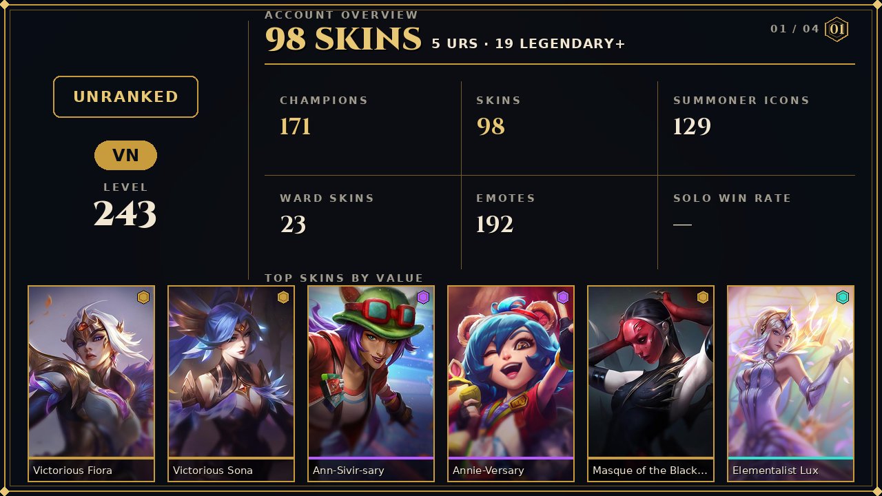 🌸98 skins + 171 champions🎀162050 BE🎀Victorious Sona🎀Victorious Fiora🎀Ann-Sivir-sary🎀Annie-Versary, Sale, champions 171, skins 98, Unranked