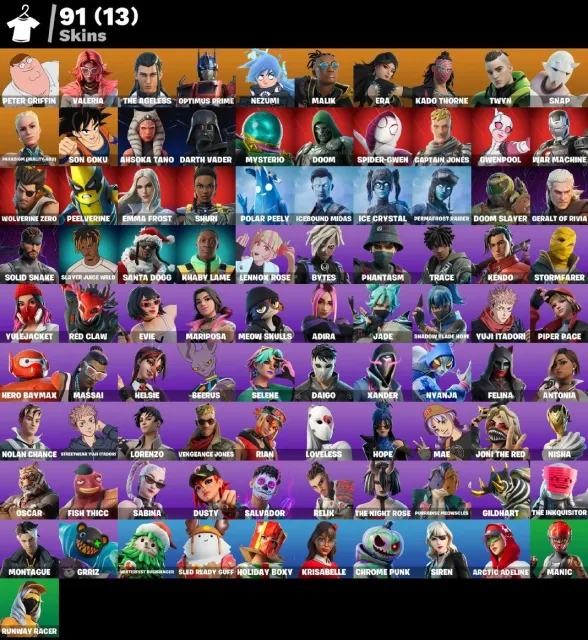 👕 91 skins 🎮 2211 Level 💰 150 V-bucks 💰 Peter Griffin | Valeria | The Ageless | Optimus Prime | Sale, skins 91