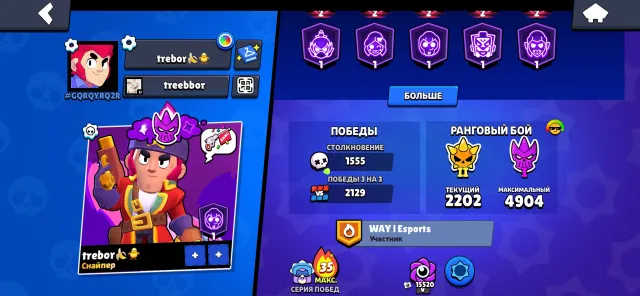 Played account suitable for main, 45504 trophies, 94 brawlers, 31 primes