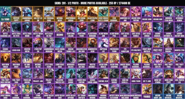 201 skins 👑 173 champions 👑 274.4K BE👑DJ Sona👑Corki on Ice Toboggan👑Red Baron Corki👑Hextech, Sale, level 456, champions 173, skins 201, No rank