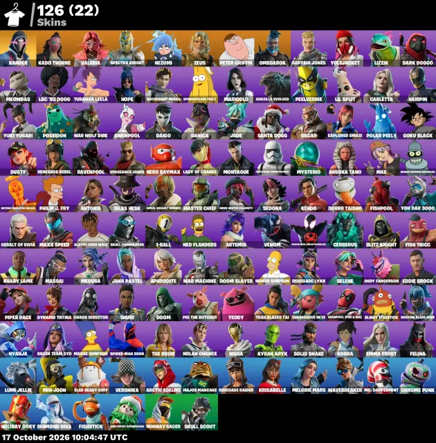 126 Skins + mail | Renegade Raider | Emma Frost | Get Griddy, Sale, skins 126