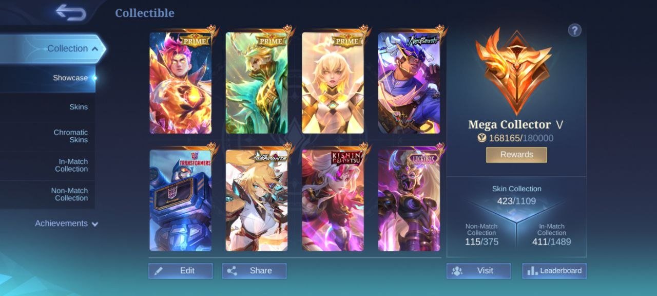 Mega➤Marksman Shoot➤leg Granger lunox➤kis Karrie➤dawing➤Brody➤Lesley➤V Lancelot➤coll dyrotth Xavier, Sale, Rank: Mythical Immortal, Level: 96, Winrate: 49%, Heroes: 132, Skins: 423
