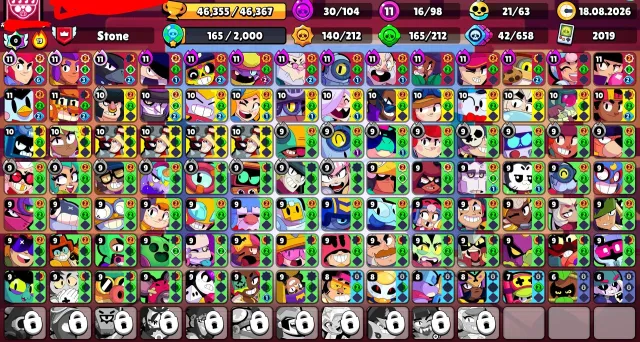 46k trophies Poco on 2 prime and 97 fighters, 46000 trophies, 97 brawlers, 7 primes