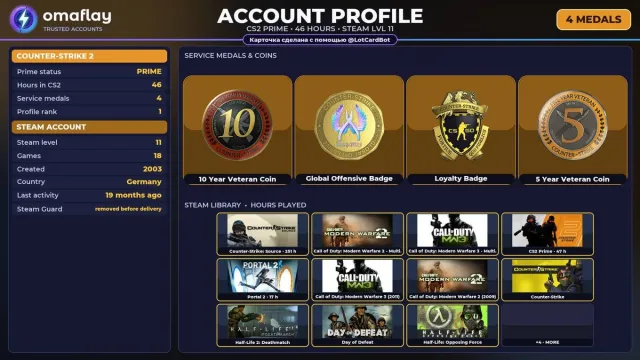 ⚡ 【CS2 PRIME】 💎 +4 РЕДКИЕ МЕДАЛИ: 10 ЛЕТ · GO · ВЕРНОСТЬ 💎 2003 г. | +14 ИГР | ПОЛНЫЙ ДОСТУП #4D891A, Продажа, Инвентарь пуст, Есть PRIME