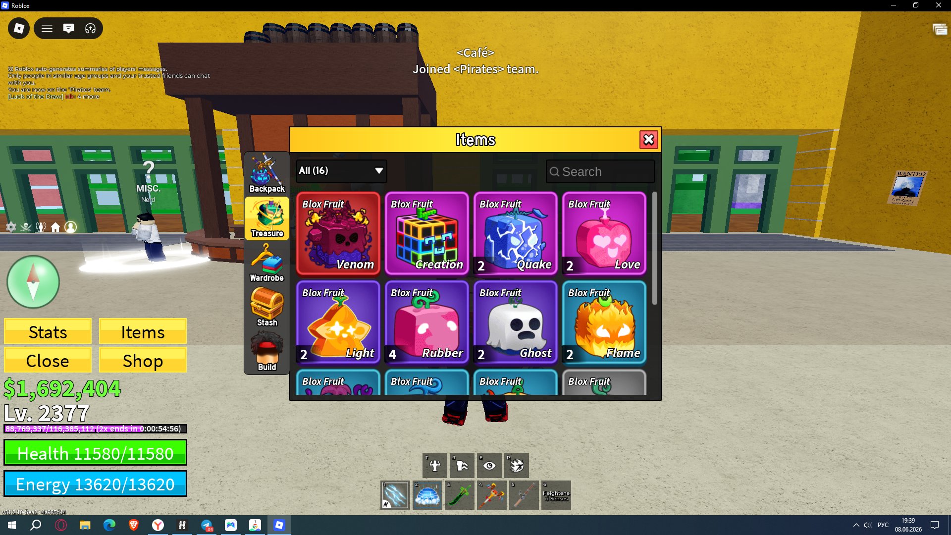 ❄️🔥Blox Fruit ACCOUNT❄️🔥Perm Kitsune, Dark Blade, X2 Mastery, 4 +1 Storage, Sale, Voice chat: No