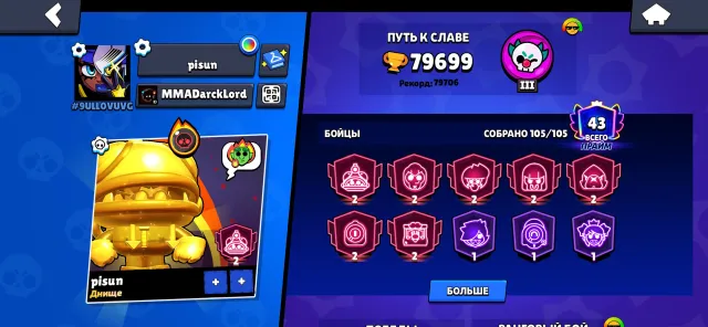 Brawl Stars Account🎮, 80000 trophies, 105 brawlers, 47 primes