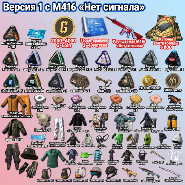 🔥PROGRESSIVE M416 - Нет Сигнала + 🎫800 КУПОНОВ 📦330 СУНДУКОВ 🗺️2 - 4 ЧЕРТЕЖЕЙ 🪙2000 - 4000 G-COIN, Нет BATTLEGROUNDS Plus