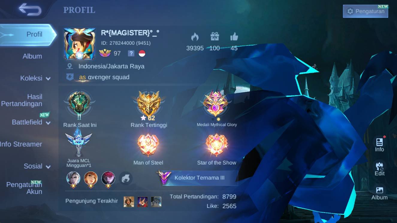 Global|Hero 132|Skin 276|5STAR Angela|Lightborn Granger|Venom Dyrroth|Blazing Esme Franco ML996B, Sale, Rank: Epic, Level: 97, Winrate: 50%, Heroes: 132, Skins: 276