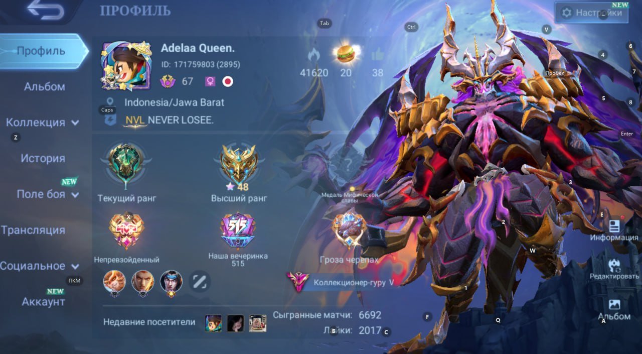 💜169 Magic Fragments💜Collector Nana,Aspirant Ruby,11.11 Thamuz,KungFuPanda Thamuz,Prime Granger💜, Sale, Rank: Epic, Level: 67, Winrate: 51%, Heroes: 133, Skins: 307