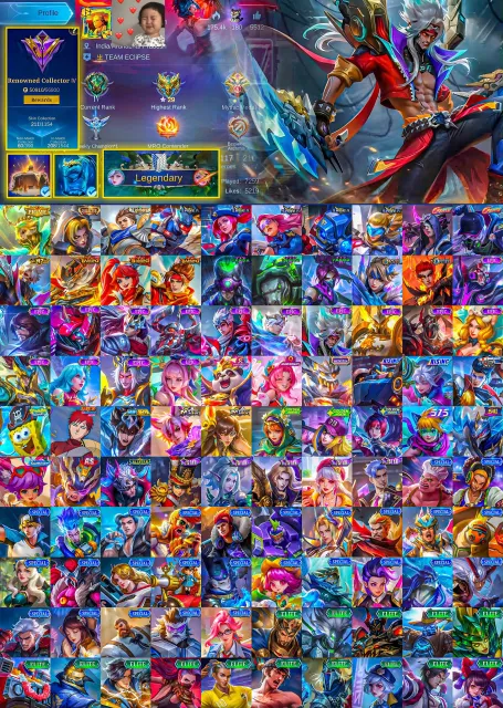 🎵 Granger Prime 🗡️ Natalia Collector ⚔️ Alucard Lightborn 🤖 5× SABER Skins 🎨 Granger Create, Продажа, Ранг: Мифическая честь, Уровень: 73, Процент побед: 55%, Герои: 100, Облики: 211