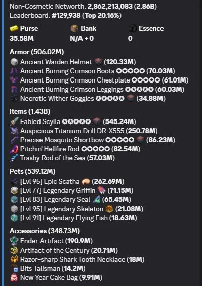 💎HYPIXEL SKYBLOCK PROFILE💎⭐2.86B NETWORTH ⭐🔺SALE 70%🔺 САМАЯ ДЕШЕВАЯ ЦЕНА ❤, Продажа, Частичные данные по аккаунту