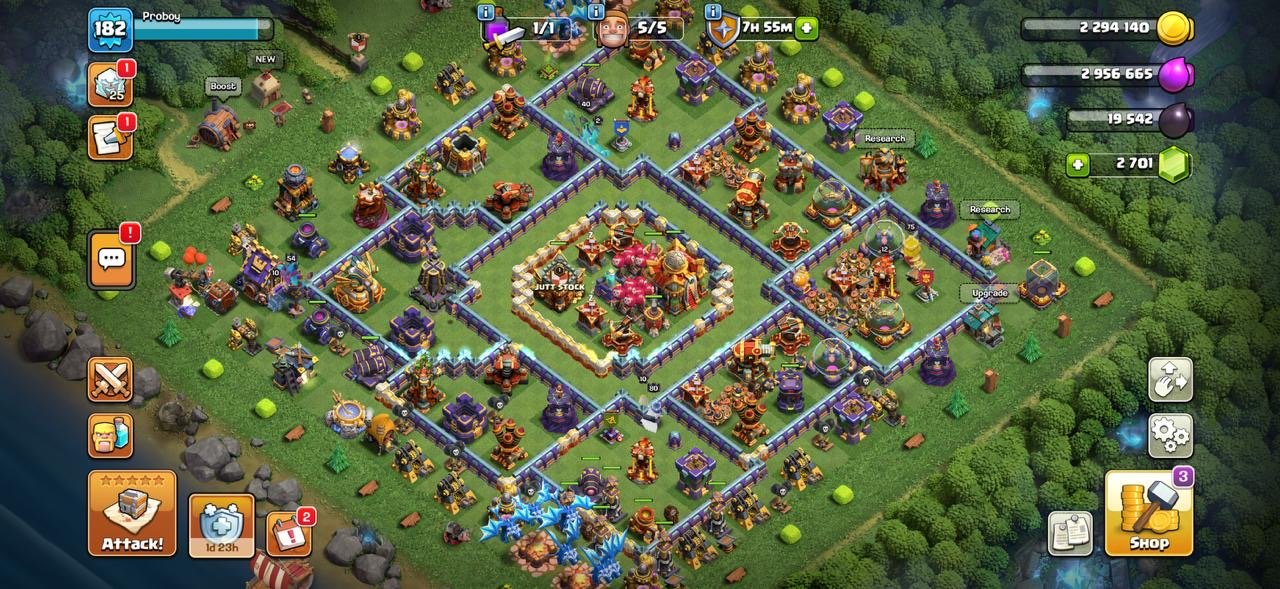 TH 16 Full Max 🗿 75-80-54-62-40 🗿 10× Epic Level 20+ 🗿 669 CWL Medals 🗿 NC Yes ✧ Tons of Magic Items, 16 TH Main Village, 10 TH Builder
