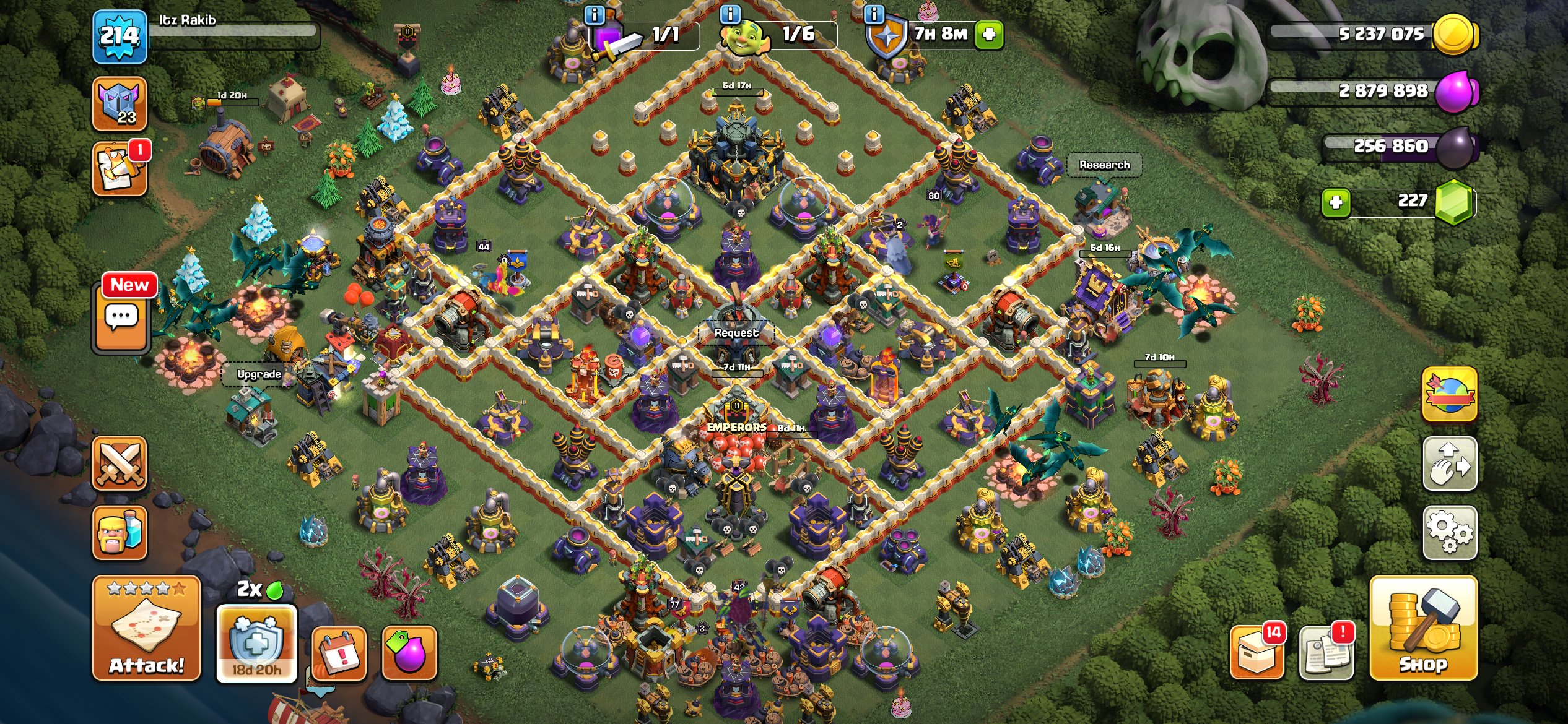 🔥TH 17 (LVL 214)🔥 || 77-80-43-60-44-1 ||🚨 14 EQUIPMENTS 🚨| Heros skins🧛♂️ || NO number linked✔️, 17 TH Main Village