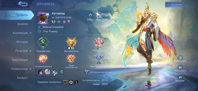 65 stars 1 collection 1 legendary skin, Sale, Rank: Epic, Level: 48, Winrate: 50%, Heroes: 91, Skins: 162