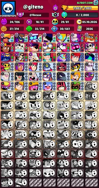 2 Frank Kings L1, 29 Buffs, 18 11 Power, Gold Lumi, Pro Pass and BP+ from last season, 1002 trophies, 40 Brawlers
