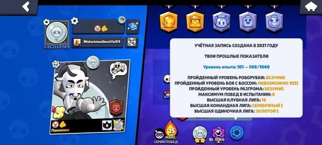 Account 2021 years, 39800 кубков, 96 бравлеров, 5 праймов