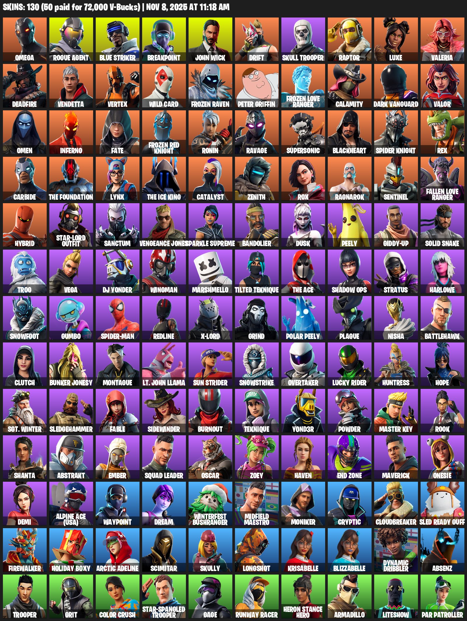 🌸130 SKINS💎Omega💎John Wick💎Rogue Agent💎Skull Trooper💎Off the Leash💎✨ Full Access✨, Sale, skins 130