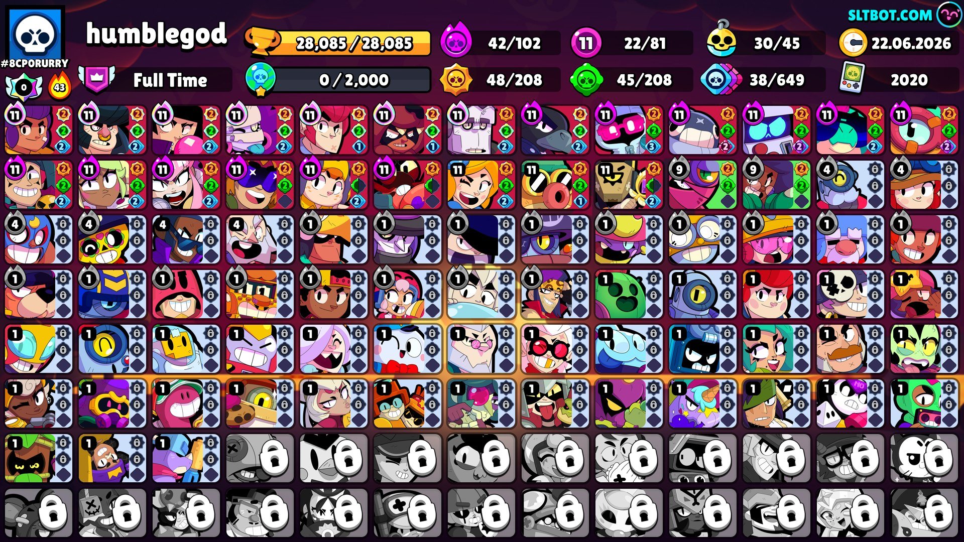 GREAT PROGRESS | RARE SKINS | 22 BRAWLERS AT POWER 11 | 30 BUFFIES | 11 LEGENDARY BRAWLERS, trophies 28085, brawlers 81