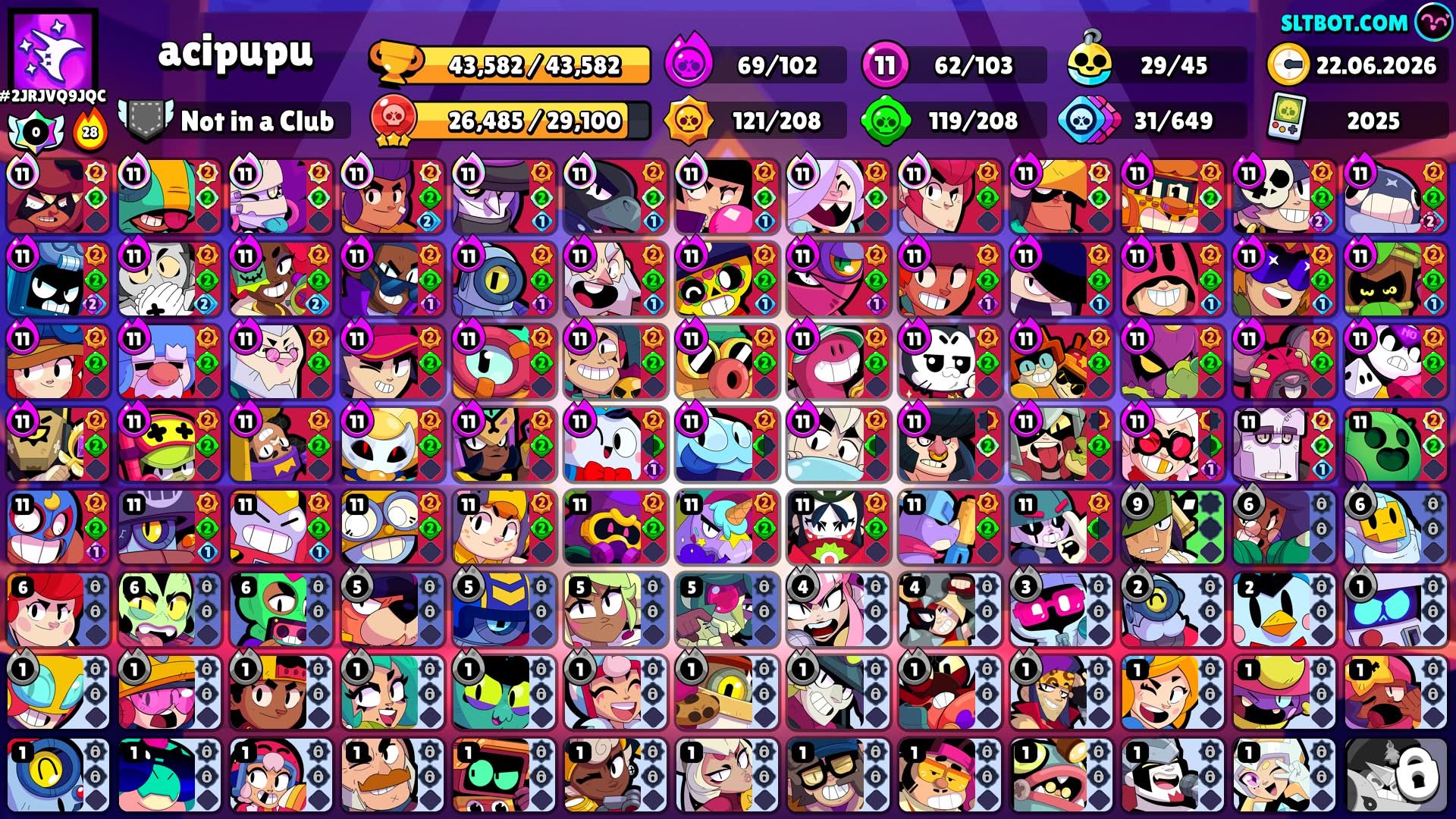 62x Maxed | 69 hyper | 103 brawlers | 300+ skins | ios + android, trophies 43000, brawlers 103