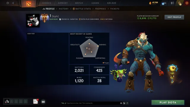 МЕЙНПУЛ ТИТАН✅5712 MMR✅2021 МАТЧЕЙ✅64 ТРОФЕЙ✅ФИОЛЕТОВАЯ ГОЛОВА НА ШТОРМА С ИНТА✅ДОТА ПЛЮС 3 МЕСЯЦА, Продажа, 5712 MMR, 9773 порядочности, 2021 матчей, 2114 часов
