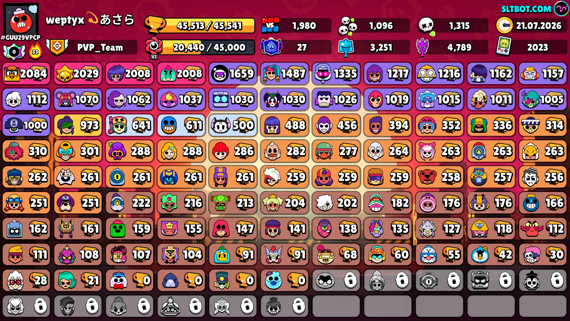 Top acc with matcherino, trophies 45513, brawlers 94, primes 27