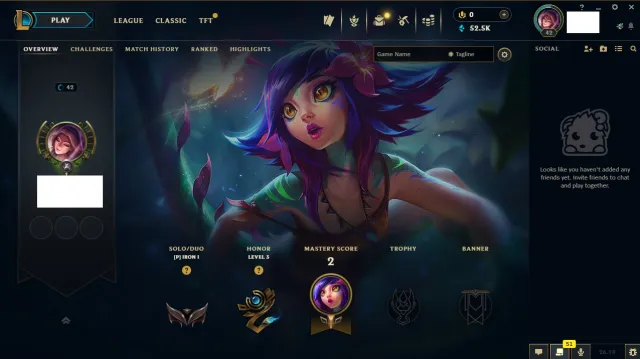 NA - Iron1 Placement 2/5 52LP 52KBE, Sale, level 42, champions 26, Iron