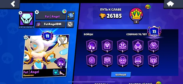💥Top account for your money, a bunch of different skins💥, 26185 trophies, 76 brawlers, 11 primes