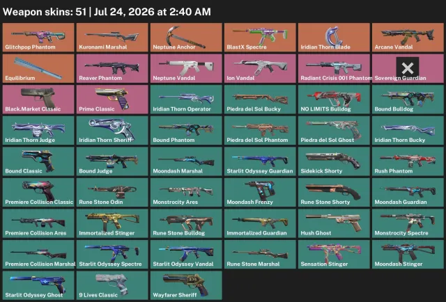 🟦EU🟦⟨ Limited Vandal “Arcane”, Balance, Phantom “Glitch Pop”, Kuronami ⟩, Sale, Ranked unlocked, Agents: 24, Skins: 51