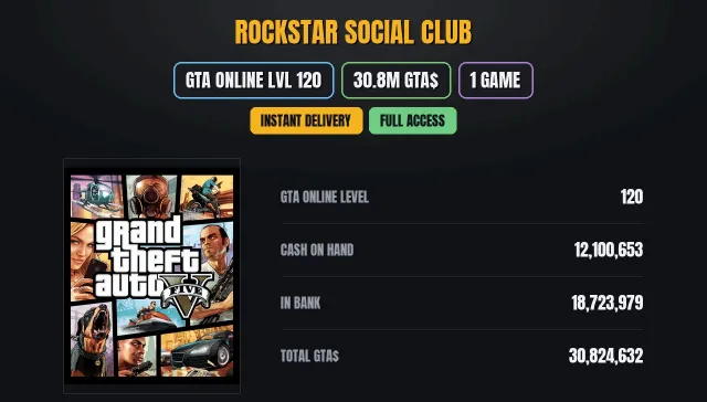 【SOCIAL CLUB】 🏆 【GTA ONLINE】 🎮 【30.8M PURE CASH GTA$】 💠 【1 игр】 💎 Grand Theft Auto V, Продажа