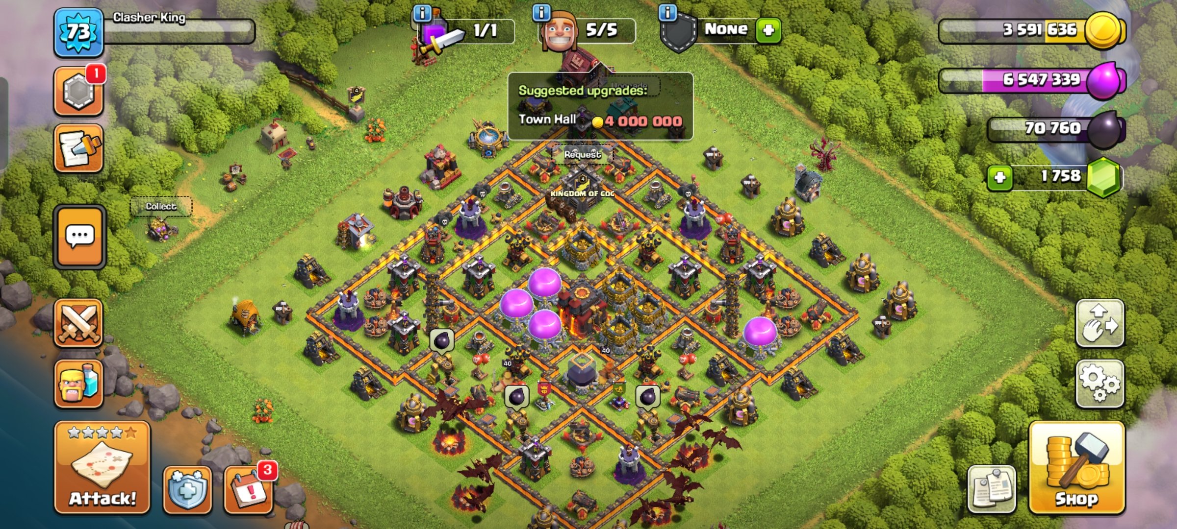 Th10 max nothing left || 4 epic equipment || Gems 1758 || cwl medel 106 || name change Free, 10 TH