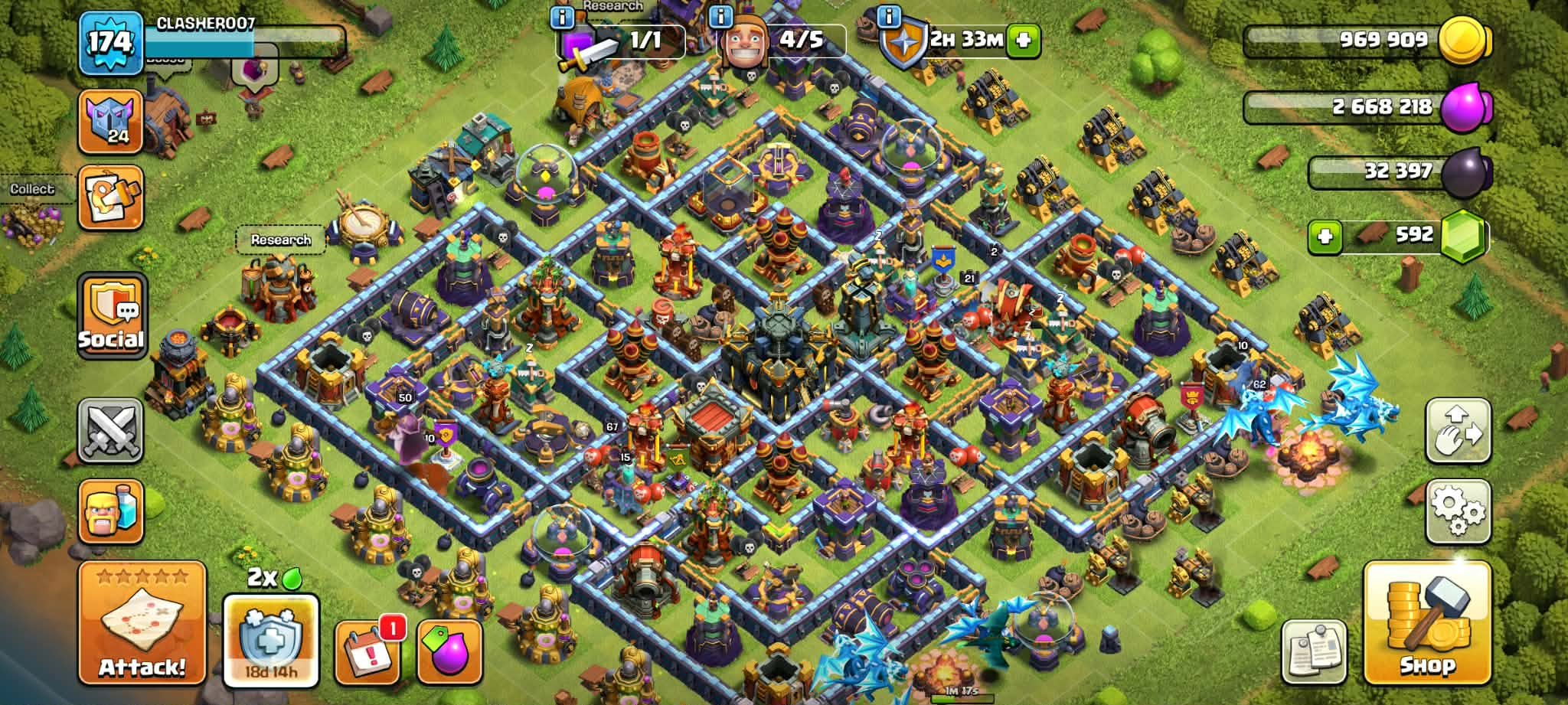 TH 17 Max~Heros-62/67/50/21~7× Hero Skin~Full Magic Item~All Equipment~Connect To Buyer Mail, 17 TH Main Village, 9 TH Builder