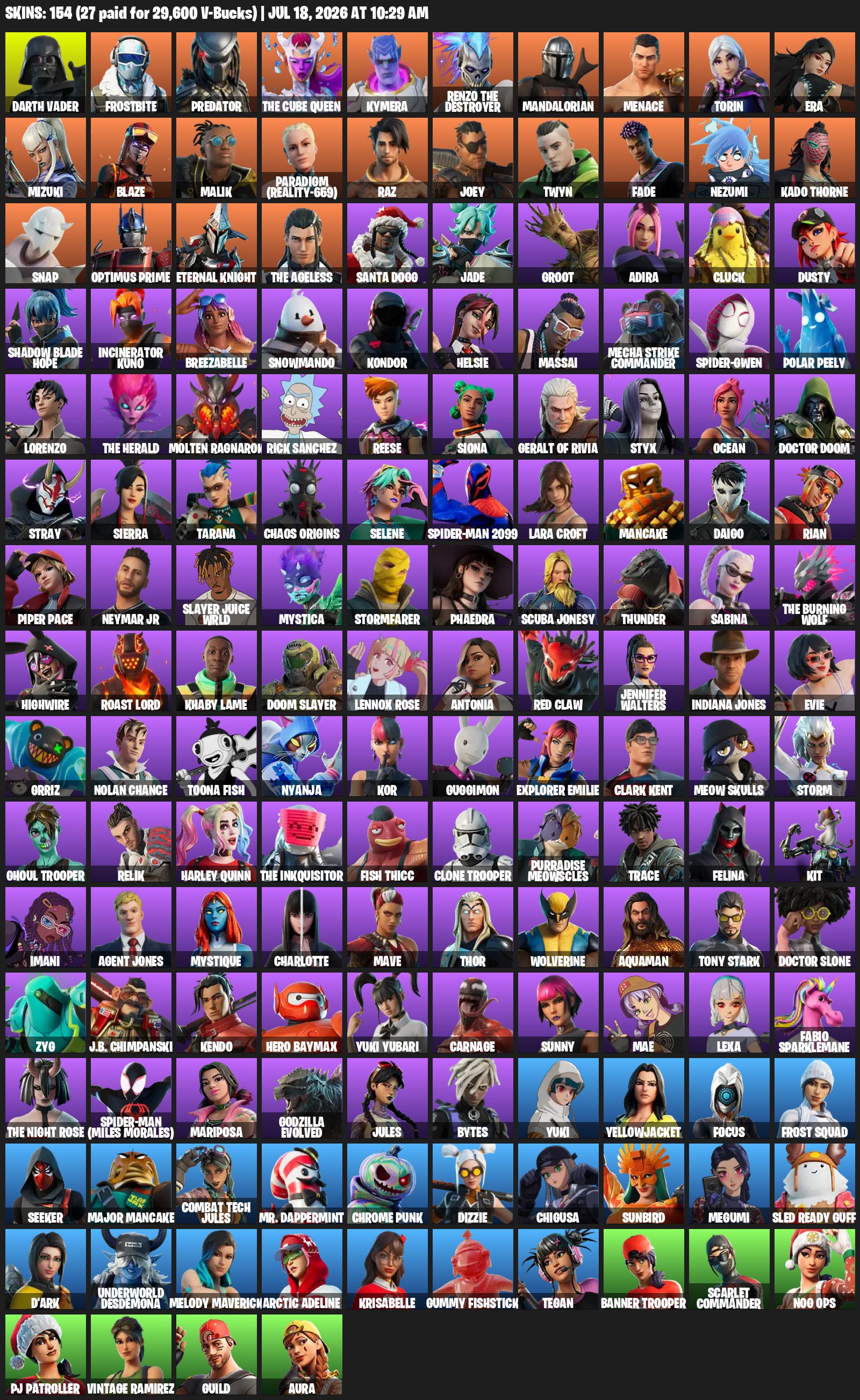 🔥 154 SKINS | DARTH VADER ⚫ | FROSTBITE ❄️ | PREDATOR 🎯 | KYMERA 👾 | EMAIL CHANGEABLE 📧, Sale, skins 154