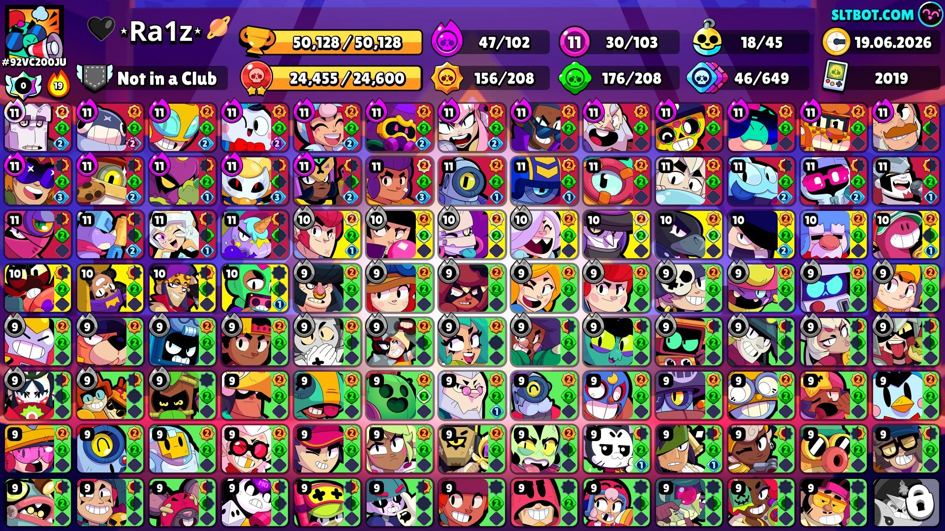OLD 2019 ACCOUNT - MERCHANT GALE, BORN BAD BAZZ, NINJA TARA, SANTA MIKE, ALL BRAWLERS 9+ POWER, trophies 50128, brawlers 104, primes 8