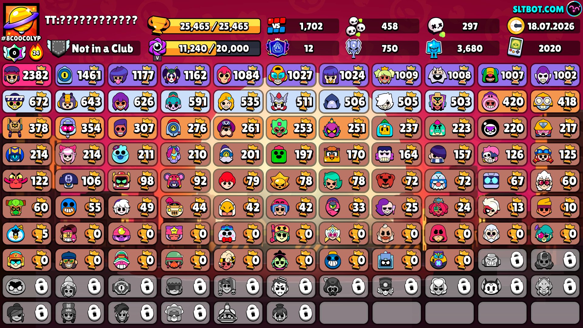 👾[25465] TROPHIES | [86] BRAWLERS | PERFECT MAIN ACCOUNT👾, trophies 25465, brawlers 86, primes 12