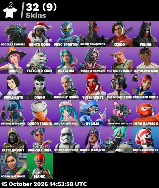 ⚡ 【FORTNITE】 💎 Godzilla Evolved, Santa Dogg, UNSC Spartan 💎 32 skins | 929 lvl | 300 V-Bucks, Sale, skins 32
