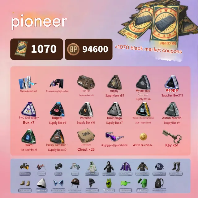 🪙 4000+ G-COIN | 🎫 1070 КУПОНОВ | 👕 СЕТ XINGHUN | 📦 250+ ВСЕГО ЯЩИКОВ, Нет BATTLEGROUNDS Plus