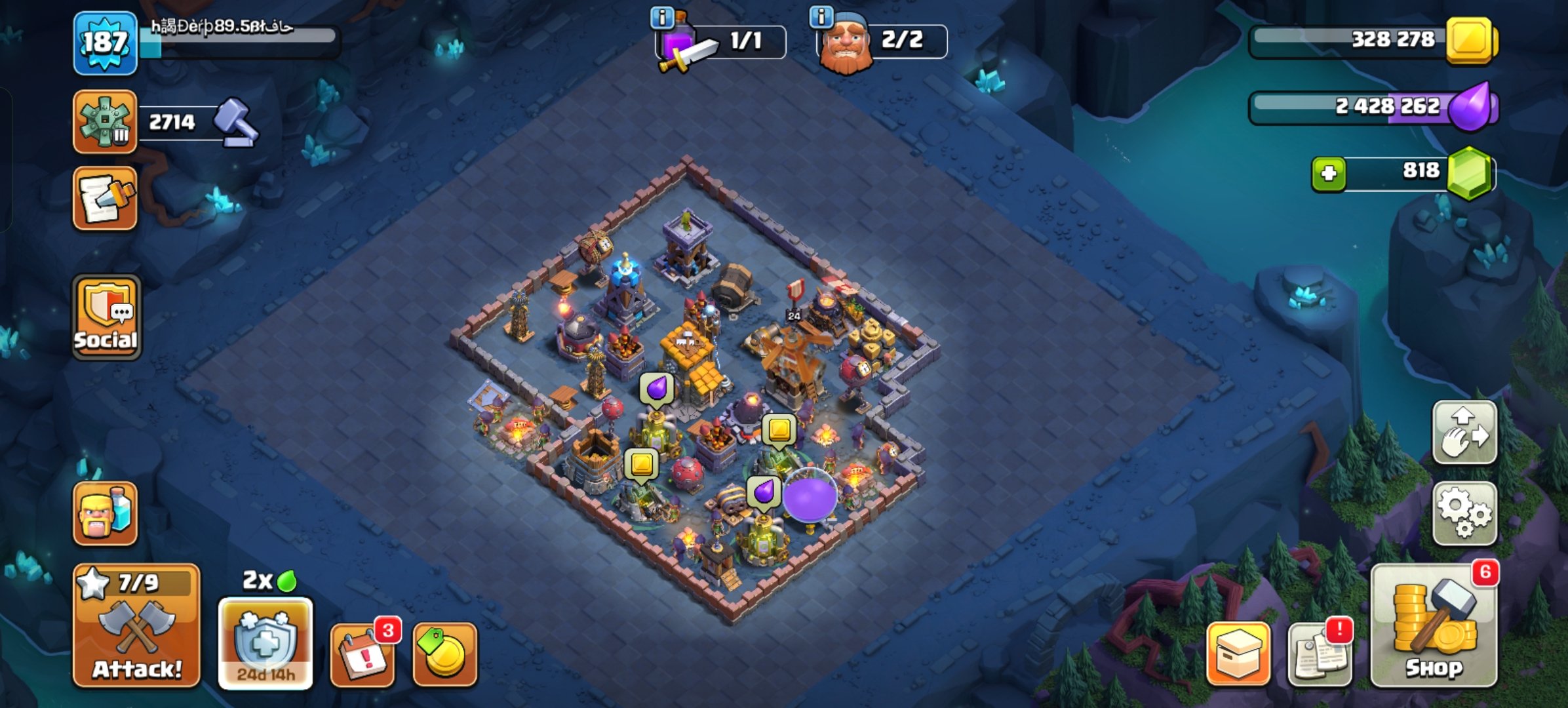 🟥⬛🛑Th 16🛑⚫XP 187🛑⚫Heroes Level-K41/Q38/MP46/W26/RC27/DD3🛑⚫Gems 818🛑⚫With Gmail🛑⚫Full Access🛑⬛🟥, 16 TH Main Village, 10 TH Builder
